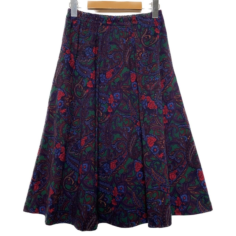 Vintage Lands’ End Skirt Women Small Purple Teal Aline Mid Paisley Knit USA 90s